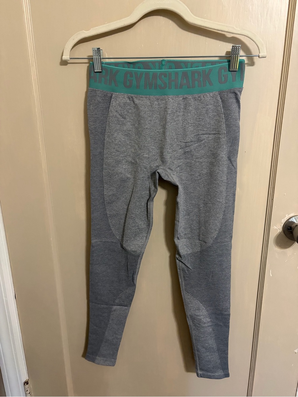 Gymshark Grey Leggings with Teal Waistband Branding